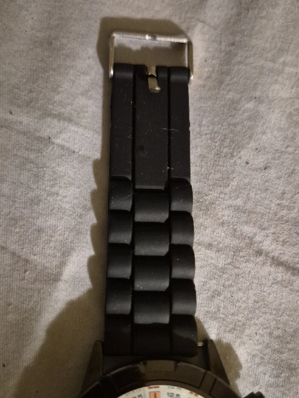 Men's Chronograph Watch with Black Silicone Band and White Dial